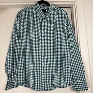 J.Crew Mens Flex Washed Slim Untucked Gingham Button Down Shirt Green Blue XL